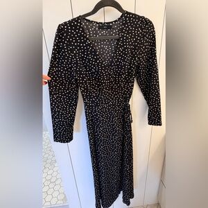 Black and White Polka Dot Wrap Dress